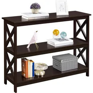 Console Table with 3 Storage Shelves, 3-Tier Entryway Table, Sofa Side Narrow Long Bookshelf for Hallway Living Room, Accent Furniture, Espresso