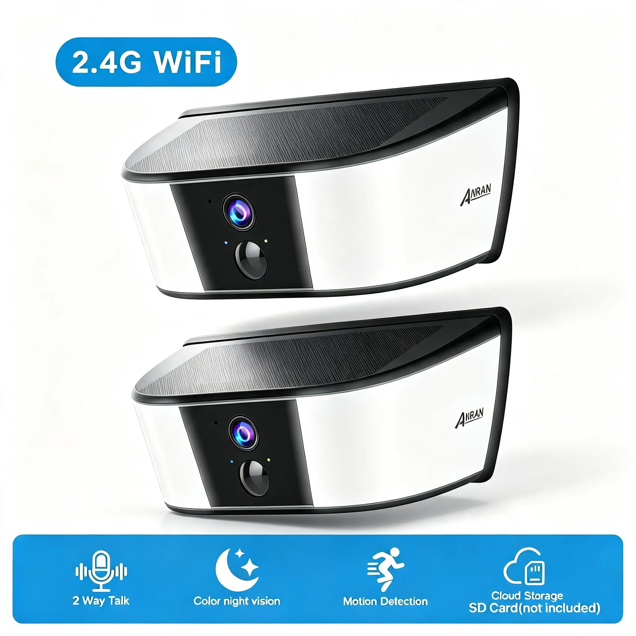 ANRAN Wall Light Wireless Security Camera Outdoor,Solar Powered,2.4G WiFi,2K HD Color Night Vision,APP Remote,2 Way Talk,IP65 waterproof,2 pack