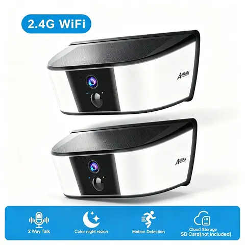 ANRAN 2-Pack Wireless Solar-Powered Wall Mount Outside Camera, 2K HD Color Night Vision, 2.4G WiFi, APP Remote, 2-Way Talk, IP65 Waterproof, Motion Detection, Camera Security, Smart Home Gadgets, Batteries Included
