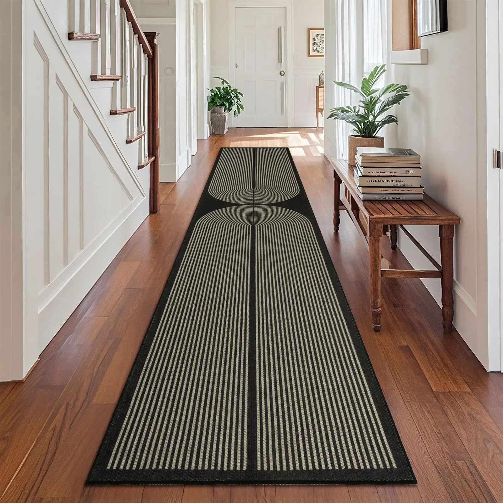 Geanup Easy Jute Rug Runner for Hallway Non Slip, Geometric Washable Kitchen Rugs, Low Pile Neutral Outdoor Indoor Throw Rug for Entryway Laundry Bedroom Living Room Boho Area Rug Boho Graphic Rug