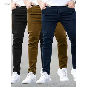2025 New 3-Pack Men’s Slim Fit Stretch Jeans, Solid Color, Regular Length, Suitable for All Seasons, Classic Look, Medium Stretch Fabric, Cut Fit, Men’s Fashion Jeans