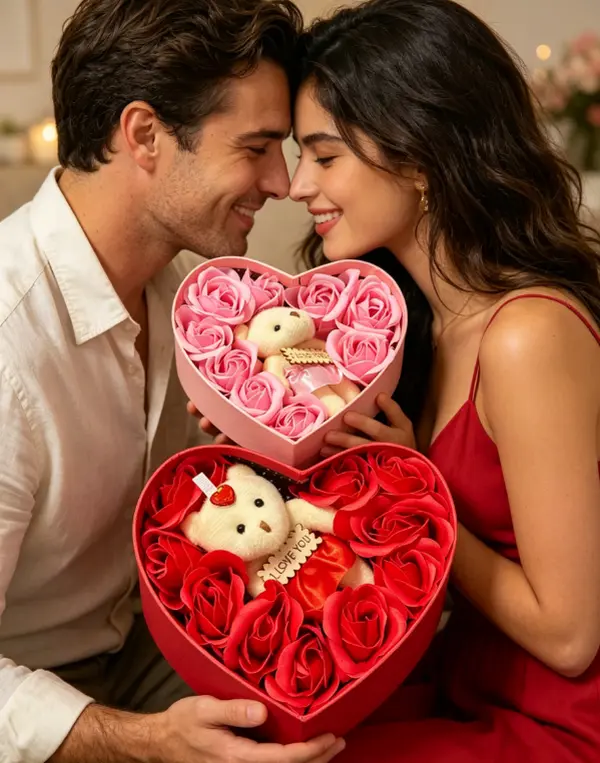 Soap Flower Rose Heart Gift Box Valentine's Day Christmas Mother's Day Gift Heart-shaped Artificial Rose Gift Box Gift Red