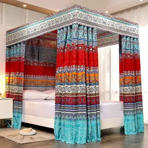 Bohemian 4 Corner Post Bed Bed Drapes for Adults Girls (Queen, Style-A)