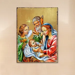 G.DeBrekht 85049-12 12x9 in. Wooden Gold Plated Nativity with Angel Religious Christian Sacred Icon Decorative Wall Decor - Medium, Ideal for Gifts
