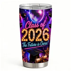 20oz Class of 2026 Neon Disco Graduation Dream Believe Achieve Stainless Steel Tumbler， Tumbler with Lid Double Wall Vacuum Insulated Travel Mug， Coffee Cups With Lids， Perfect Gifts For Birthday Holidays