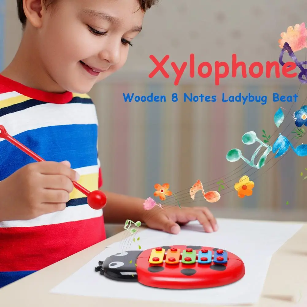 Bug Theme 8-Note Glockenspiel Xylophone - Plastic & Aluminum Educational Percussion Toy, Beetle-Inspired Design, 15*10cm, 1x Mallet (Wooden Stick), for 3-4 Years Olds, Harmonious Sounds for Musical Dev, Ideal for Birthdays