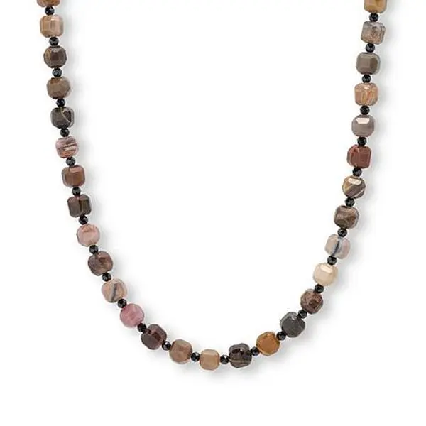 Mine Finds by Jay King 36" Petrified Wood and Black Spinel SS Necklace