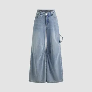 Cider [2 colors, size 0-10] Denim Low Rise Solid Wide Leg Baggy Jeans