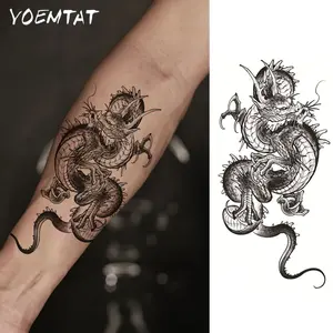 Waterproof Temporary Tattoo Sticker Black Dragon Pattern Body Art Arm Fake Tattoos Sleeve For Women Men Chest Abdomen Legs Shoulders