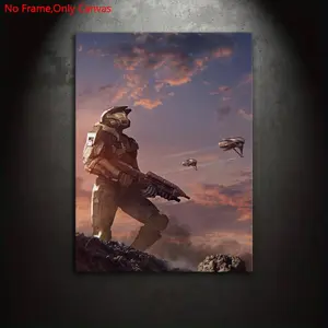 1 piece/set Frameless Canvas Painting Print Poster, Frameless Design, Classic, Artistic Illustration Art, Master Chief Halo, a perfect gift for video game enthusiasts, ideal for bedroom, living room, mural, wall & room decor