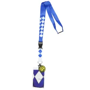 Power Rangers Blue Ranger Triceratops ID Lanyard Badge Holder w Character Card and Triceratops Emblem Rubber Pendant