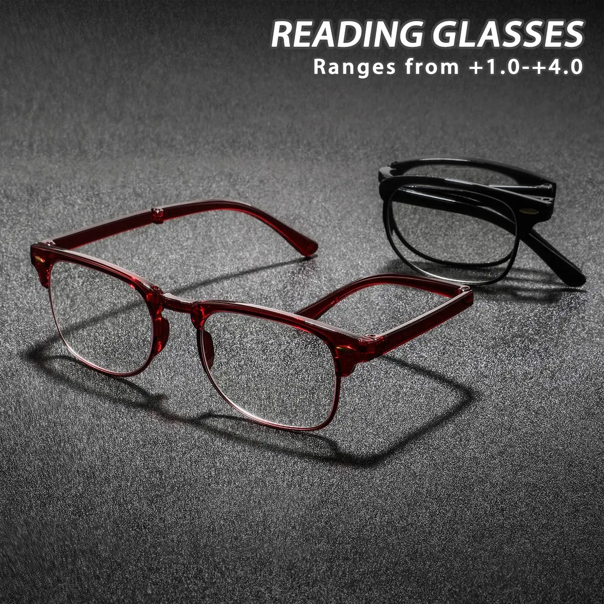 Men's Plastic Square Reading Glasses, Foldable Lightweight Portable Retro Style, Fashion Old Readers Eyewear, 2 Pairs Square Frame Eyeglasses