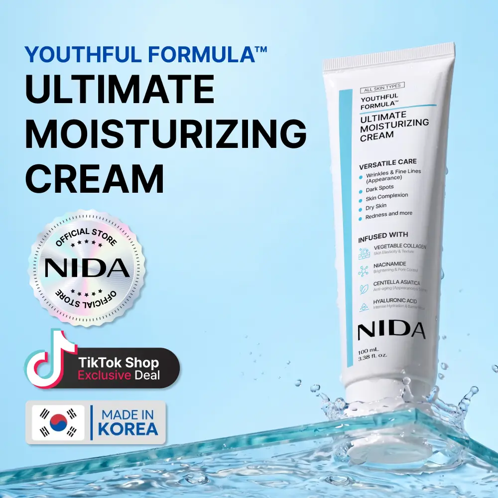 NIDA Youthful Formula Ultimate Moisturizing Cream (100mL) / Collagen, Niacinamide, Centella Asiatica, Hyaluronic Acid / Wrinkles, Dark Spots, Skincare Hydrating Daily Moisturizer Moisture Hydrate