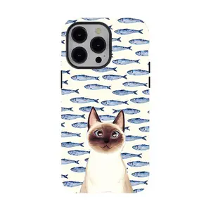 Siamese Cat Fish Pattern Phone Case|Whimsical Siamese Cat Phone Case For iPhone 17 Pro Max 16 15 14 13 12 11 for Samsung S21 S22 S23 S24 S25 Phone Case|Tough Phone Case|gift for him for her|Best Gift