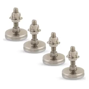 Stainless Steel Outdoor Leveler Kit- (4) 3/8-16  Levelers for Cabinets, Patio Furniture, and Table  - Adjustable Height Leveling  with Jam Nuts to Stabilize  (Kit with 4 Prong T-Nuts)