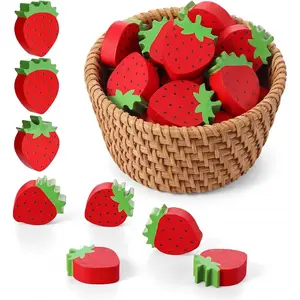 12 count Mini Wooden Strawberry Decor Mini Strawberry Bowl Fillers Table Decor Smooth Surface Decorative Strawberries for Spring Summer Tiered Tray Wedding  Decoration