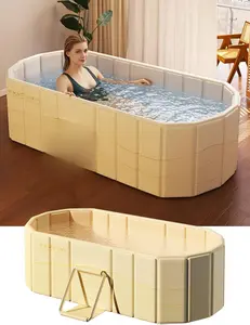 QUEP Portable Foldable Insulated Rectangular Bathtub - 59"Lx22"Wx20"H Modern Design, Thick PVC Collapsible Freestanding Tub for Adults, Hot/Cold Plunge Soaking & SPA Use in Shower Bathrooms