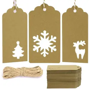 Tags With Holes - Present Wrap Paper Small Xmas Labels With Twine -  Christmas Tags Bulk 100 count