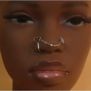 Heaven L bend Nose Ring Chain Cuff Stud Piercing Jewelry