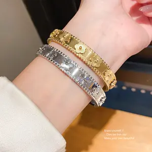 Stainless Steel  Flower Bangle for Versatile Wear