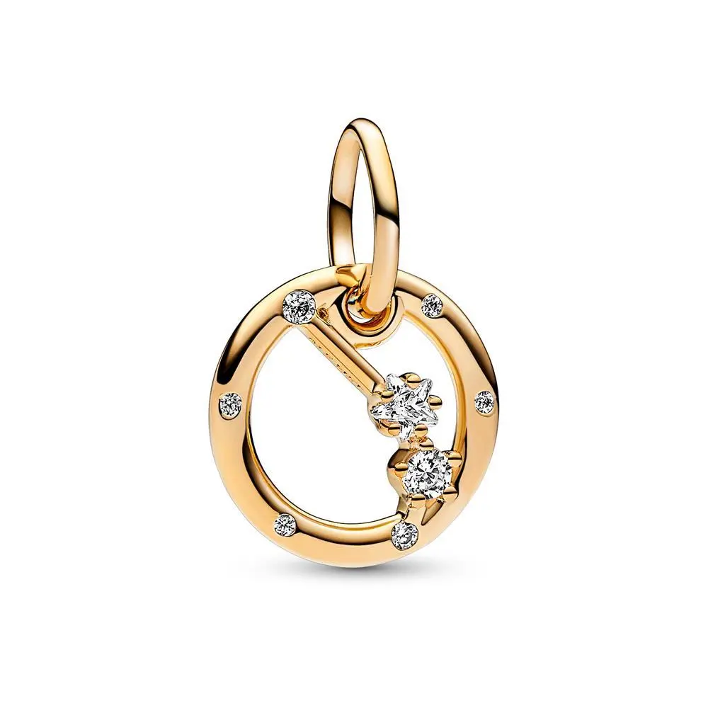 PANDORA Aries Zodiac 14-karat Gold-Plated Dangle Charm, Crafted in a Circular Frame with Sparkling Cubic Zirconia, Engraved With Aries, Gift Of Appreciation