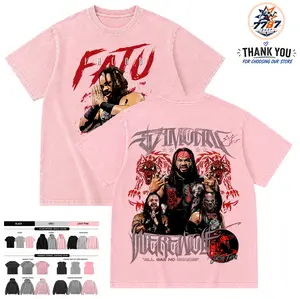 7787 Shop Menswear Jacob Fatu Bloodline Wrestling Graphic Washed T-Shirt Vintage Streetwear Oversized Casual Apparel