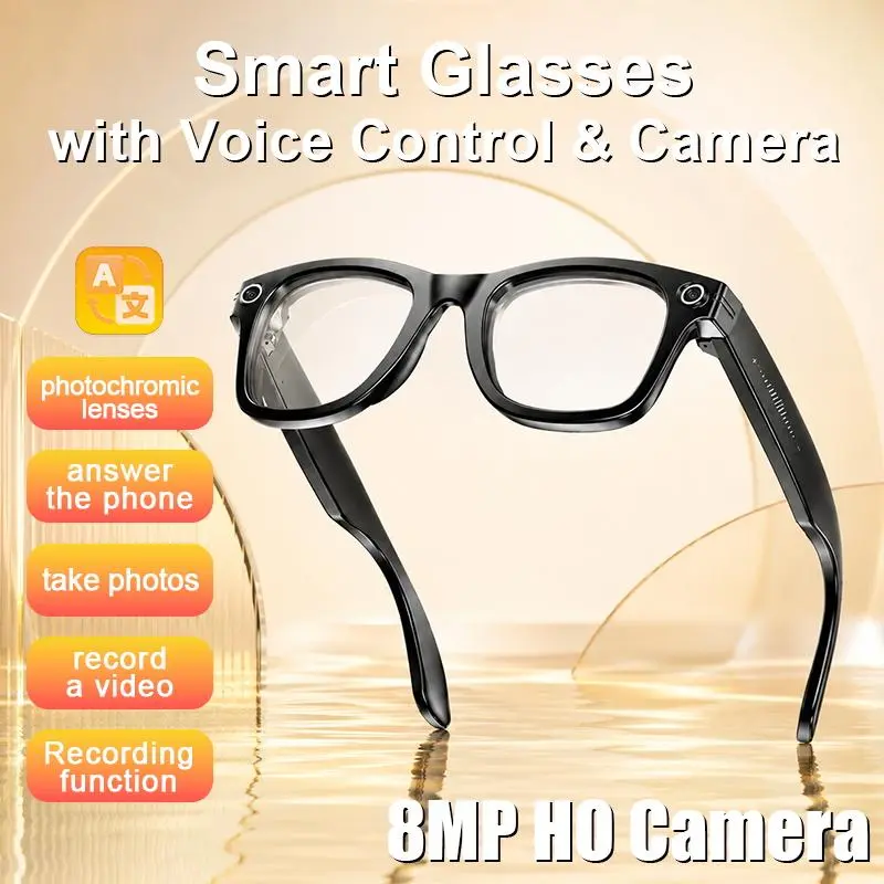 ULMIED AI Smart Camera Glasses with 8MP HD Video Recording Hands-Free Photo & Video Bluetooth Audio & Calls 160+ Languages Real-Time Translation Photochromic Lenses for Travel & Outdoor Wearable Technology