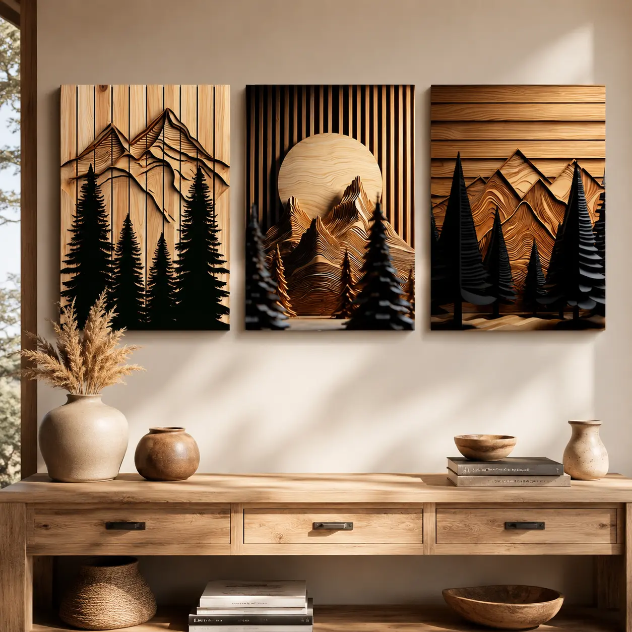 Wooden Framed Canvas Painting, 3 Counts/set Natural Landscape Pattern Canvas Poster, Canvas Prints, Wall Art Decor for Home Living Room Bedroom Office, Modern Home Decor, Art Wall Decoration tiktokshopspringglowup custom