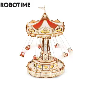 Robotime Rokr Swing Ride DIY Music Box Building Block Amusement Park Series for Kids Adults Gift Easy Assembly 3D Wooden Puzzle EA02 Swing Ride