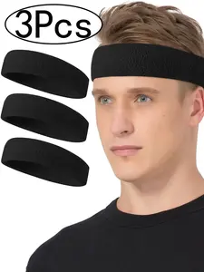 3Pcs-Unisex Sweat-Wicking Sports Headband, Sweat Absorbing Headband, Moisture-Management Hair Tie for Gym Basketball Running, All-Season Plain Design