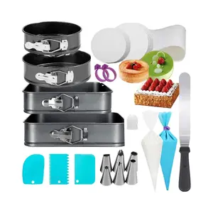 124pcs Springform Pans Set 7/9/10/11 Inch Square Cake Pans with Removable Bottom Cheesecake Pan Decorating Kit Baking Supplies