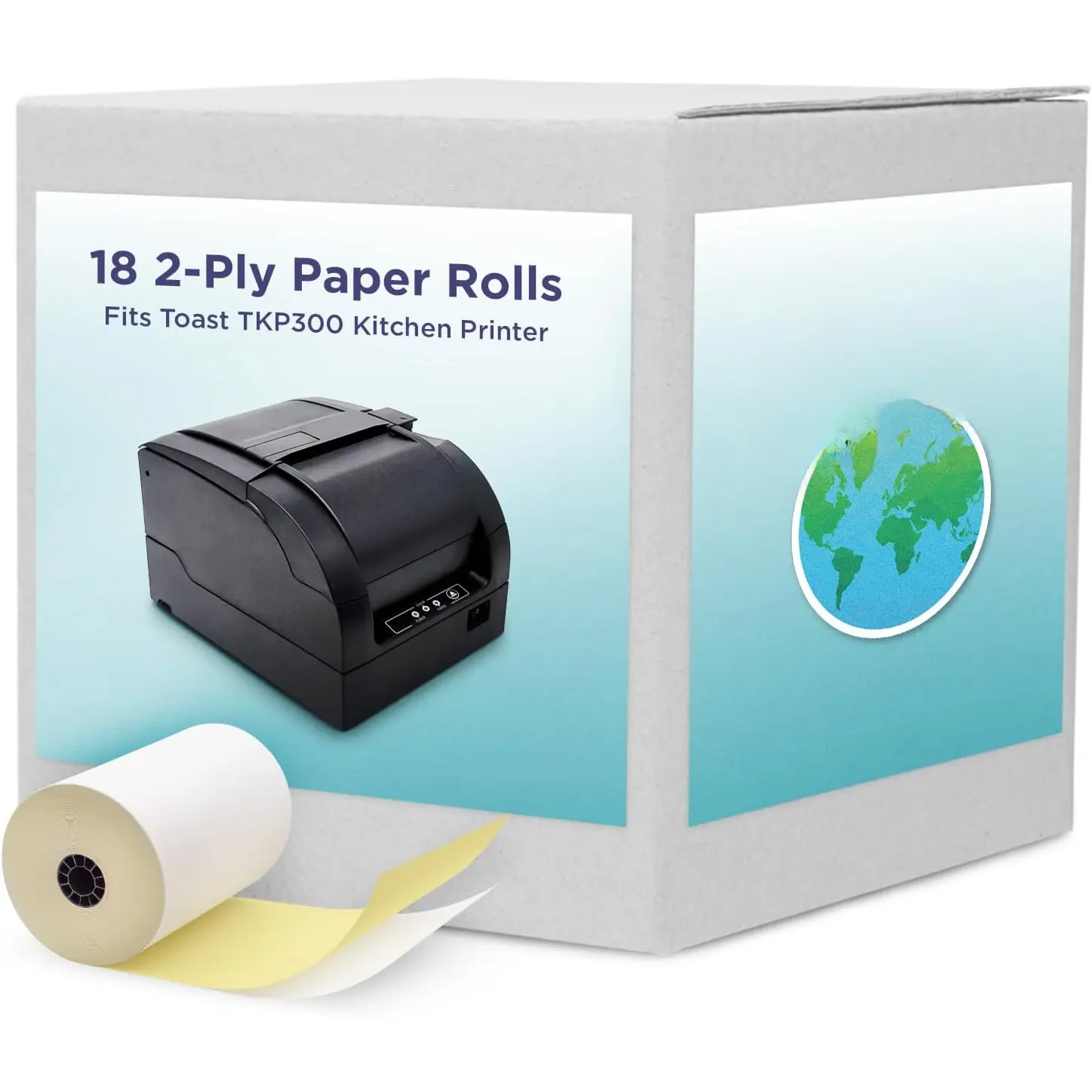 Kitchen Printer Paper for Toast TKP300 SNBC BTP-M300 | 2-Ply Carbonless Paper (White/Yellow) | 18 Rolls