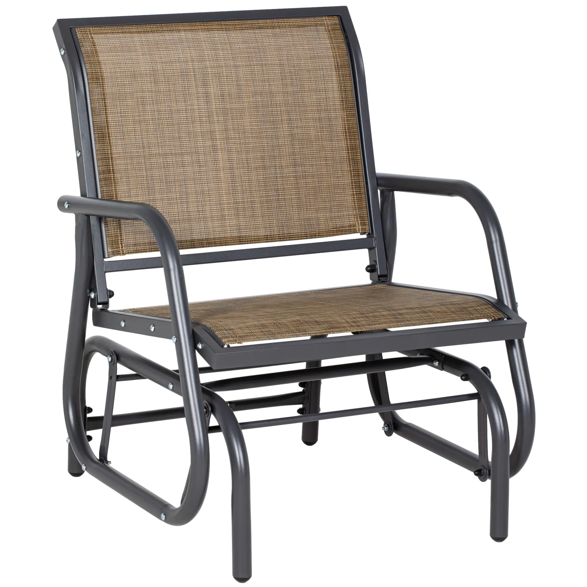 Outsunny Porch Glider, Metal Frame Swing Glider Chair with Breathable Mesh Fabric, Curved Armrests and Steel Frame for Garden, Poolside, Backyard, Balcony, Cream White