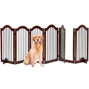 Premium 144" Extra Wide Solid Wood Dog Gate for Large Dogs - FSC Acacia Wood Foldable Playpen with Walk-Through Door, 36" Height Freestanding Indoor Safety Barrier