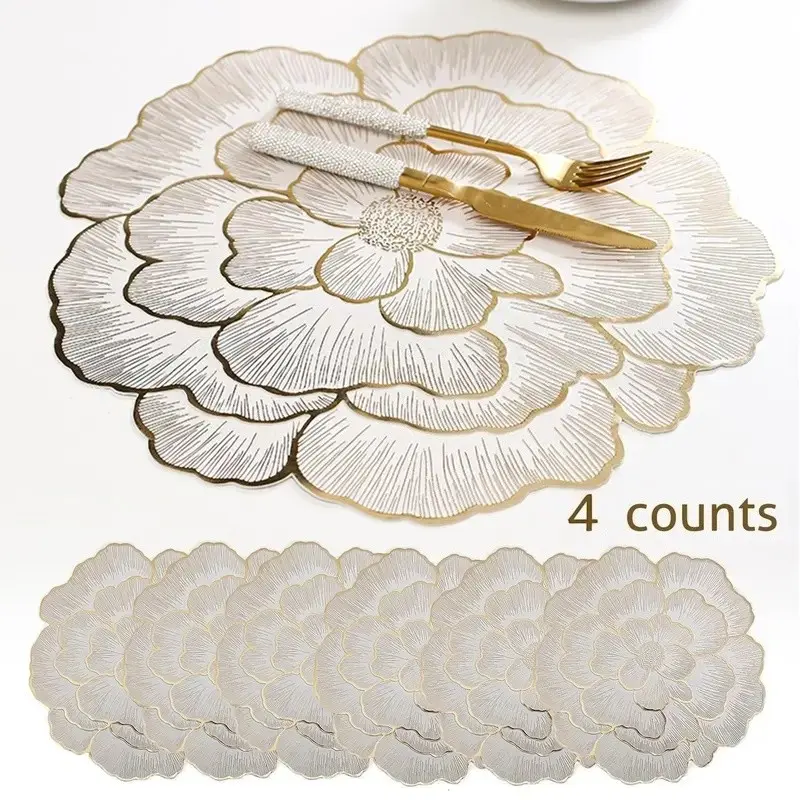 Floral Pattern Place Mats Set of 4, Heat Resistant Non-Slip Table Mats, Waterproof Kitchen Decorative Mats, Perfect for Home, Restaurant, Wedding Parties, Valentine's Gift, Table Placemats