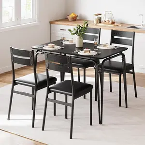 Dining Table Set for 4, Farmhouse Kitchen Table and Chairs, 5 Piece Kitchen Dining Room Table Set,Wood Modern Rectangle Dinner Table With Upholstered Seat,Industrial Dinette Furniture Design