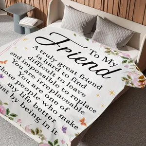 Blanket 1 Count To My Friend Soft Throw Blanket With Floral Border And Friendship Quote You Are Irreplaceable You Make My Life Better Cozy Blanket For Couch Bed Nap Office Heartfelt Gift For Bestie 280GSM