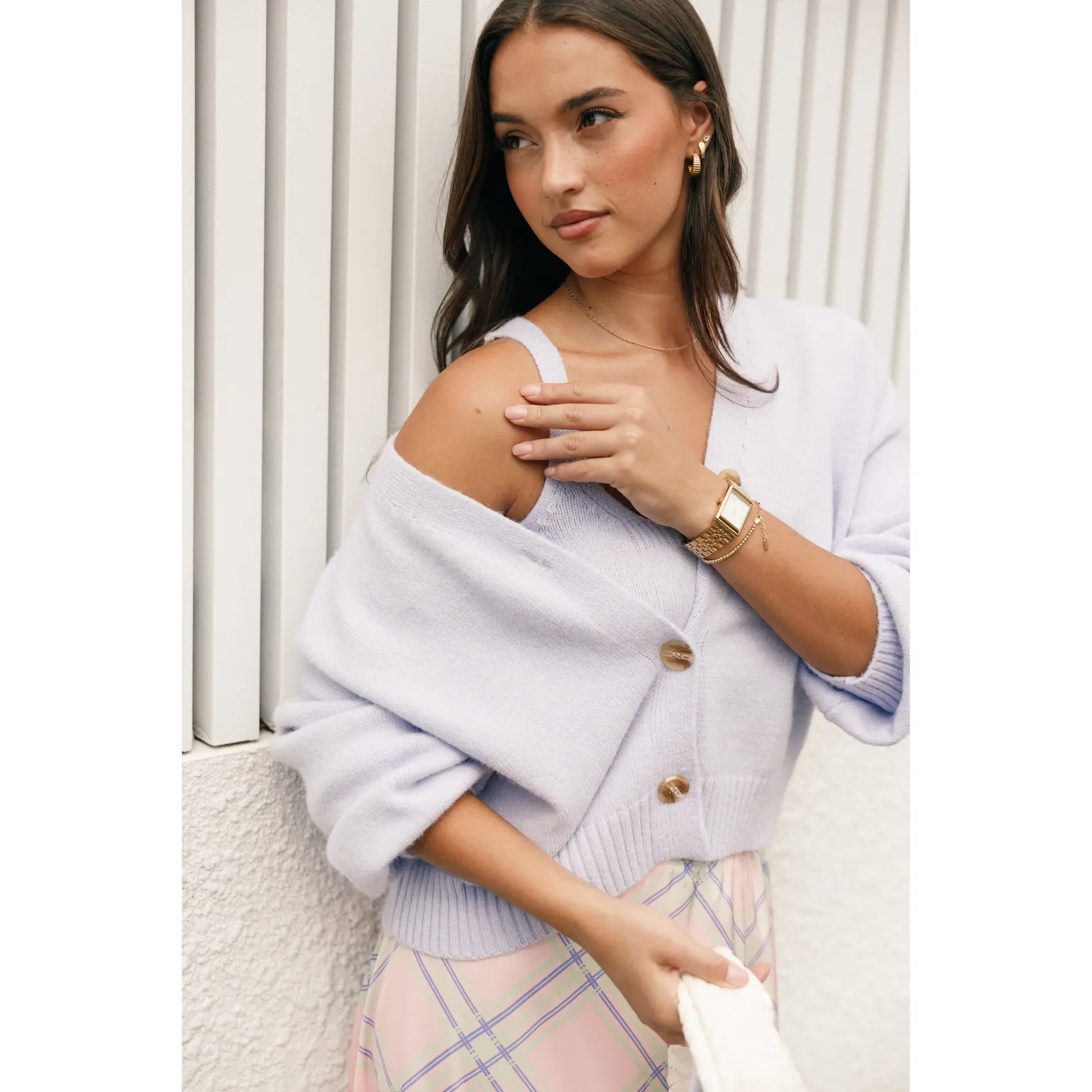 Isabel Button Front Cardigan - Lilac