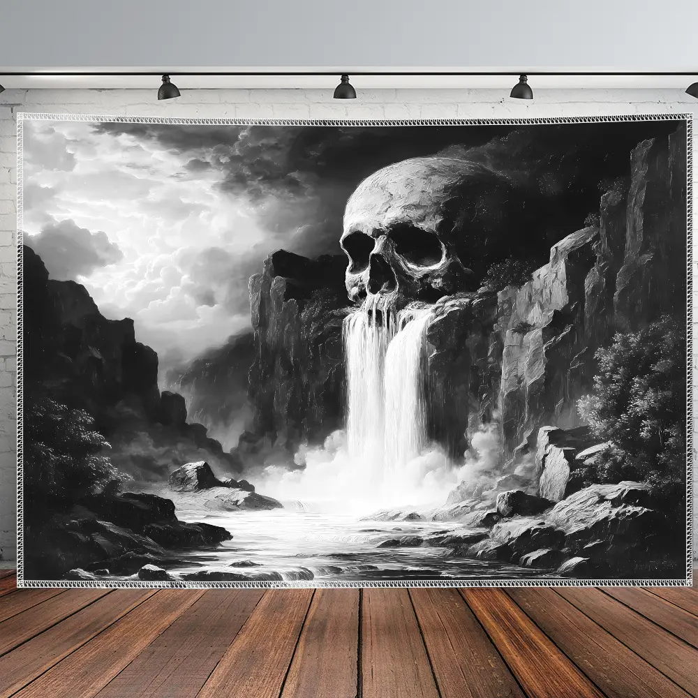 Polyester Abstract Skull Waterfall Landscape Tapestry - HD Digital Print Aesthetic Indoor Wall Hanging, Graduation Party Backdrop Banner for Living Room Bedroom, Indoors