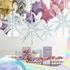 PartyWoo Iridescent Star Foil Balloons 6pcs Different Sizes Pack of 27 22 Inch Explosion Spike Mylar Balloons for Birthday Anniversary Engagement Wedding Bachelorette Baby Shower Party Decorations