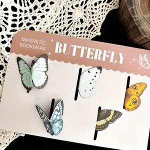 Set of 5 Vintage Butterfly Magnetic Bookmarks, Dual-Sided Page Markers, Creative Teacher Gift, Durable and Convenient, Perfect for Book Lovers