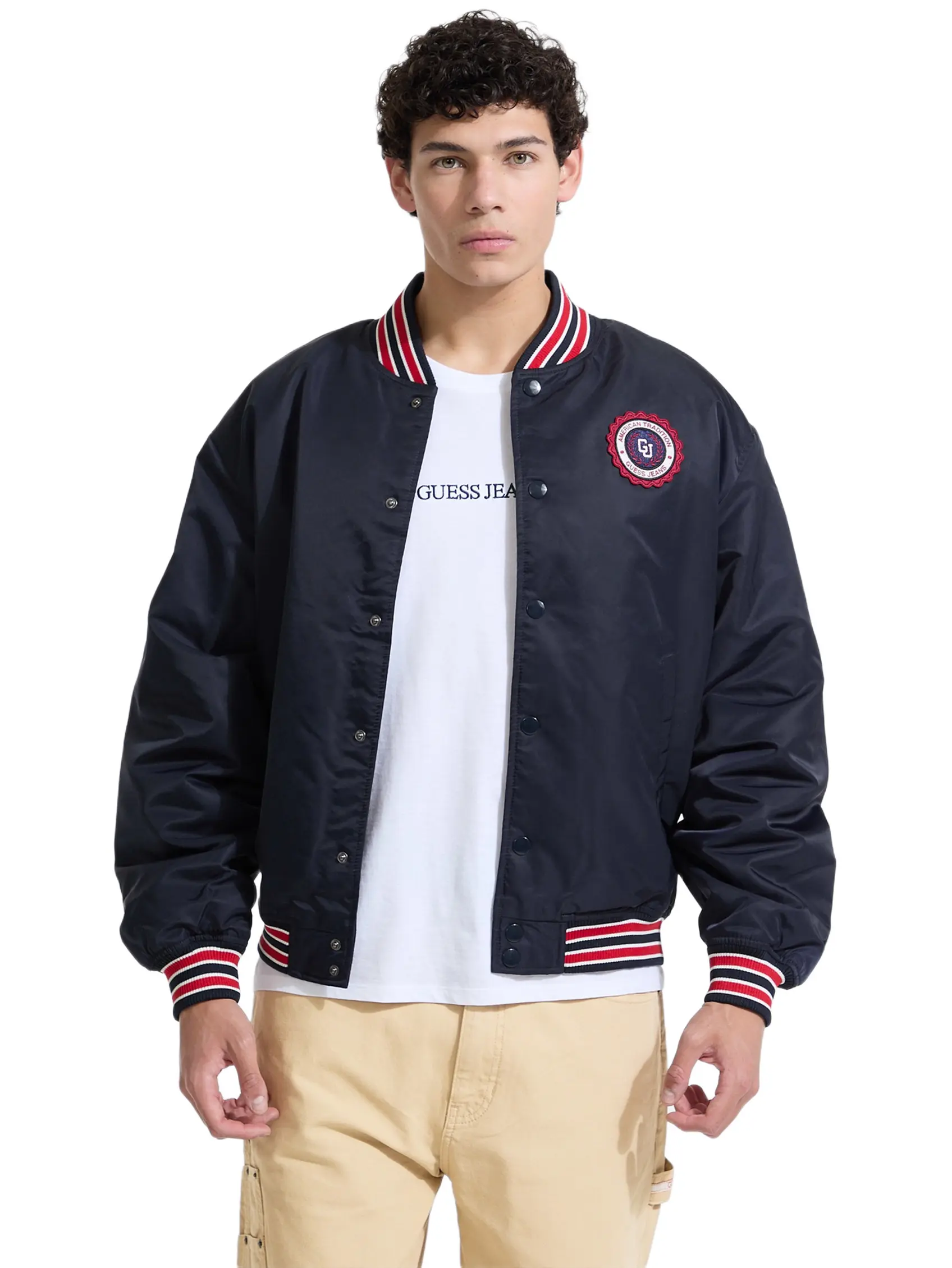 GUESS Jeans Male Embroidered Patch Varsity Jacket