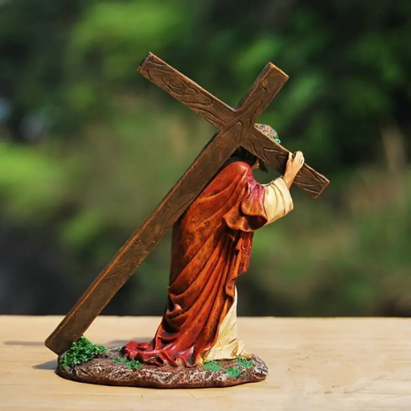 Jesus Cross Resin Statue Creative cross Jesus Figurine Table Ornament Easter Decorations Indoor