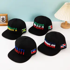 2026 New Color Block Embroidered 3D Multi-Country Flag Hip Hop Flat Brim Baseball Hat, Sports & Outdoor Accessory