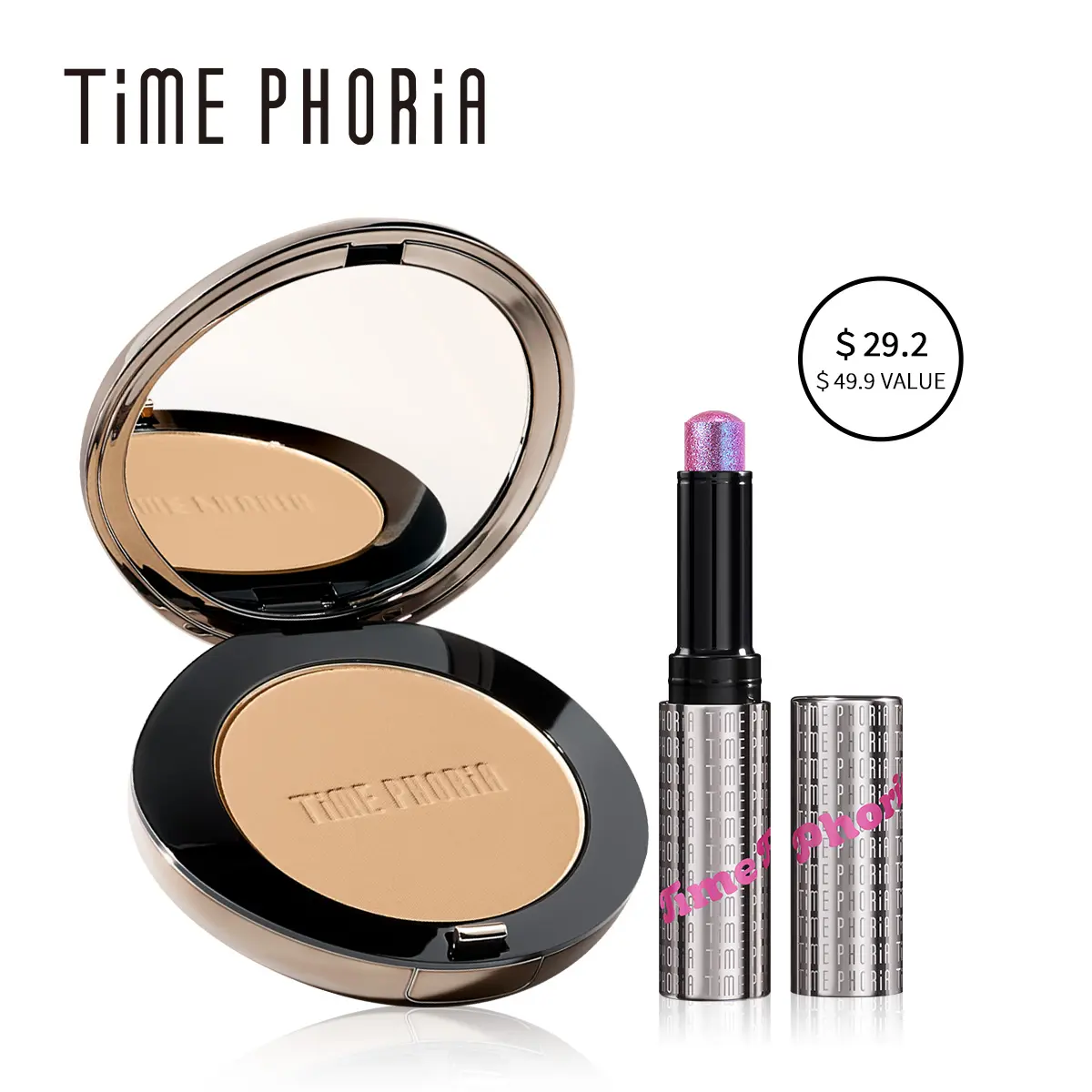 [HOT 2PCS] TIMEPHORIA Ultimate Flawless Combo: Illumina Jelly Eyeshadow Stick + Optima Cover Blur Skin Perfection Powder Foundation 16H Oil Control No-Cake Breathable