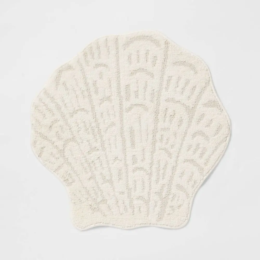 24"x24" Seashell Shaped Coastal Non-Skid Bath Rug - Threshold