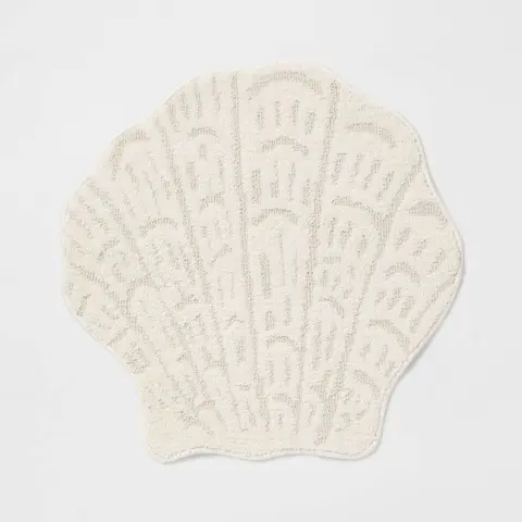 24"x24" Seashell Shaped Coastal Non-Skid Bath Rug - Threshold