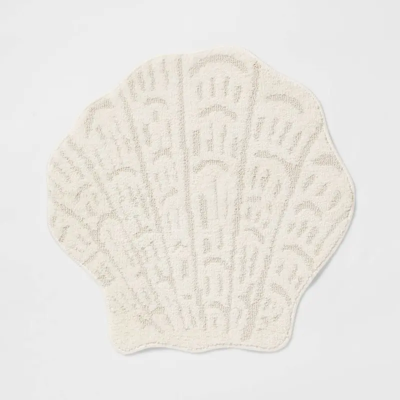 24"x24" Seashell Shaped Coastal Non-Skid Bath Rug - Threshold