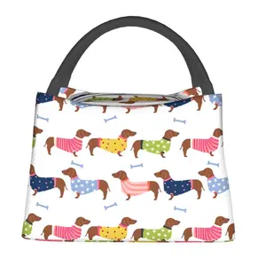 Lunch bag for both men and women, reusable hand-held insulation bag, with sausage dog pattern, is an essential item for outdoor camping and daily commuting. It is made of safe, durable insulation material, portable and stylish design