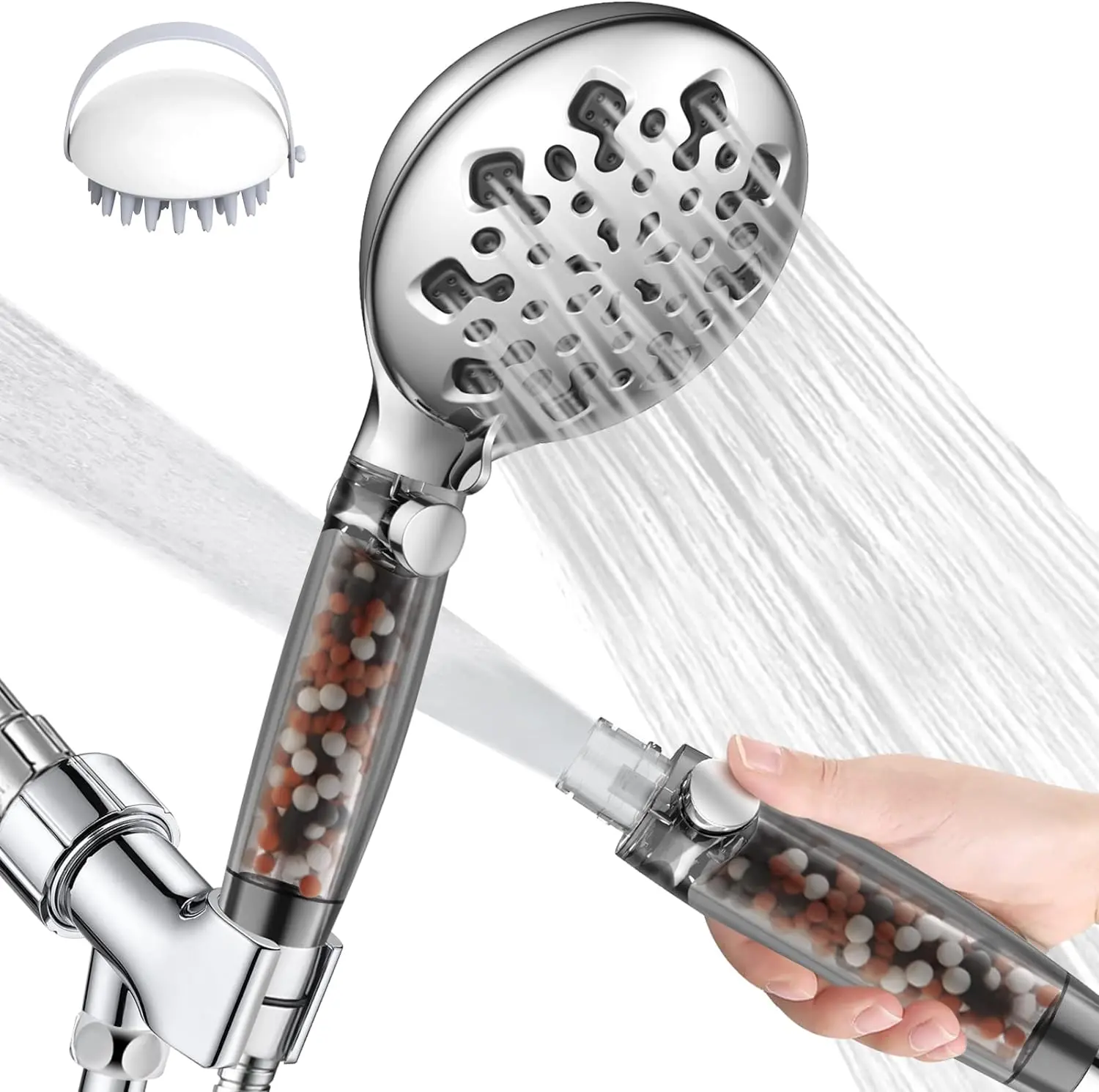 Filtered Shower Head for Hard Water Handheld,9 Spray Modes+Jet Flush High Pressure Filtered Detachable Showerhead,Water Softener Showerheads